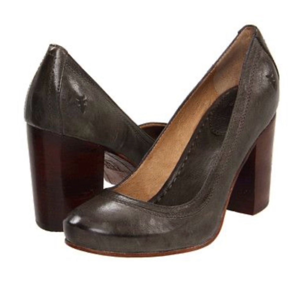 Frye Gray/Green Heels with Chunky Block Heel